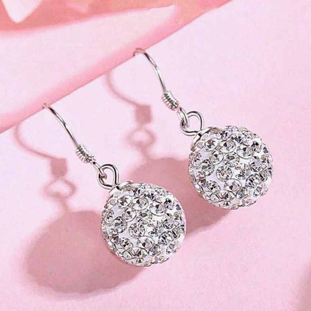 Any 3/$25! Silver Crystal Pave Ball Earrings - Picture 4 of 6